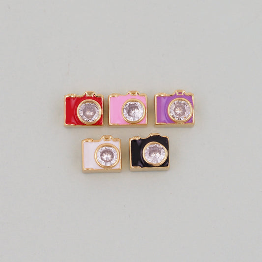 Gold camera Charms,18K Gold Filled camera Pendant,camera Charm Bracelet Necklace for DIY Jewelry Making Supply hole 2mm