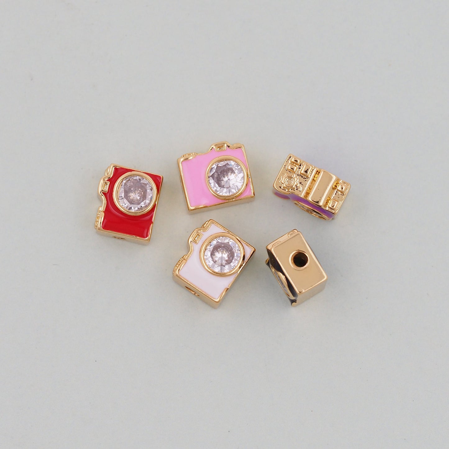 Gold camera Charms,18K Gold Filled camera Pendant,camera Charm Bracelet Necklace for DIY Jewelry Making Supply hole 2mm