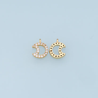 Gold Moon Charms,18K Gold Filled Moon Pendant,CZ Micro Pave Celestial Charm Bracelet Necklace for DIY Jewelry Making Supply