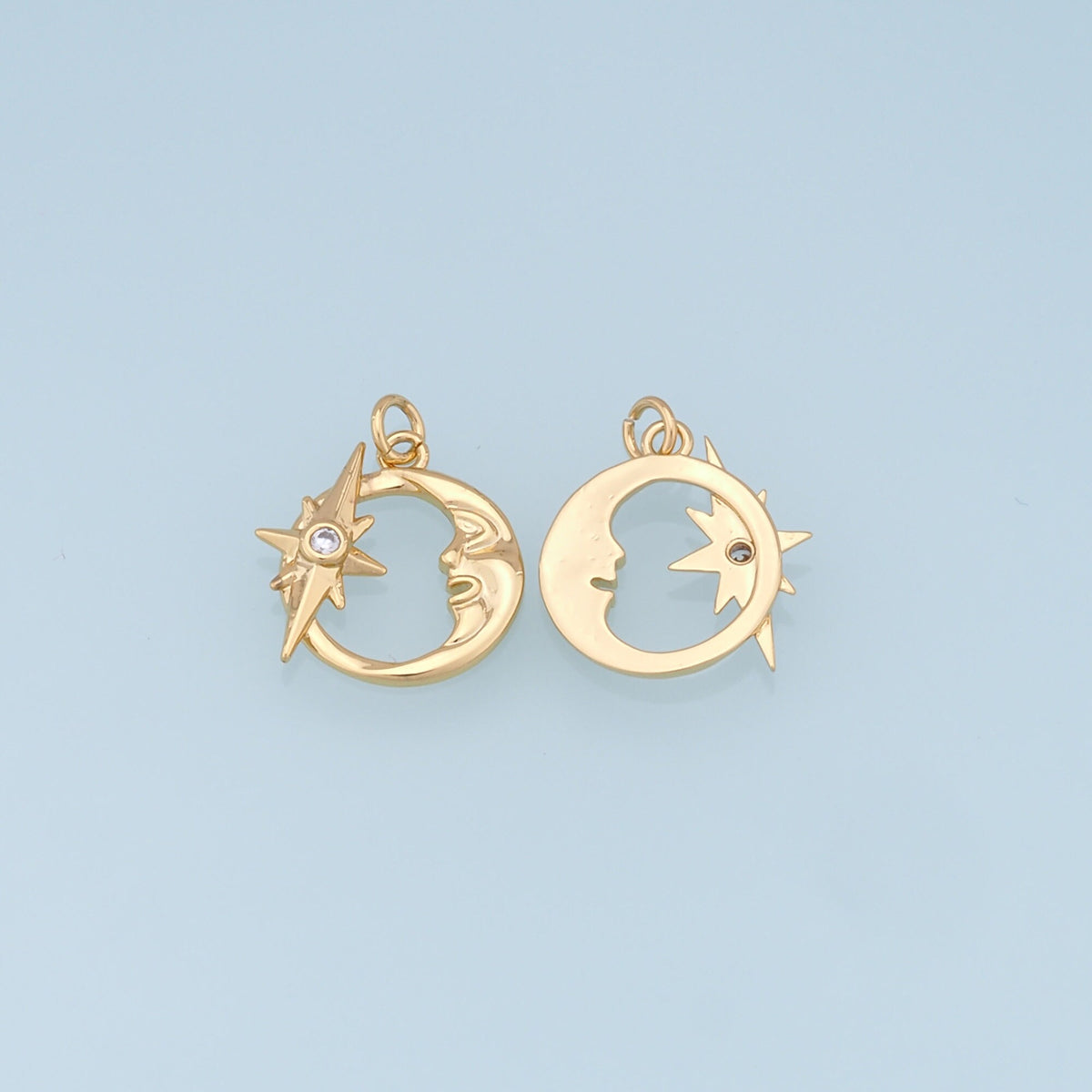 18K Gold Filled Moon CZ Charm Pendant for Jewelry Making