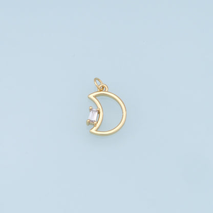 Gold Moon Charms,18K Gold Filled Moon Pendant,CZ Micro Pave Celestial Charm Bracelet Necklace for DIY Jewelry Making Supply