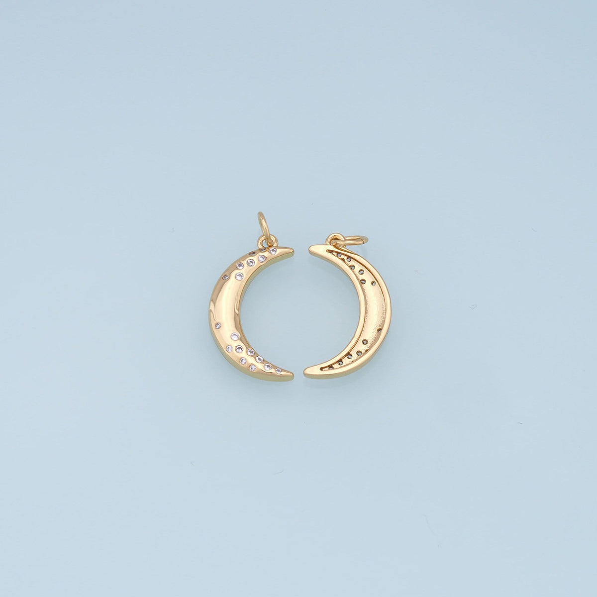Gold Moon Charms,18K Gold Filled Moon Pendant,CZ Micro Pave Celestial Charm Bracelet Necklace for DIY Jewelry Making Supply