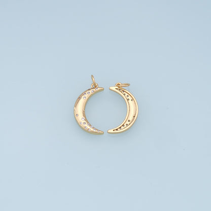Gold Moon Charms,18K Gold Filled Moon Pendant,CZ Micro Pave Celestial Charm Bracelet Necklace for DIY Jewelry Making Supply