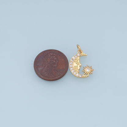 Gold Moon Star Charms,18K Gold Filled CZ Moon Pendant,Celestial Charm Bracelet Necklace for DIY Jewelry Making Supply