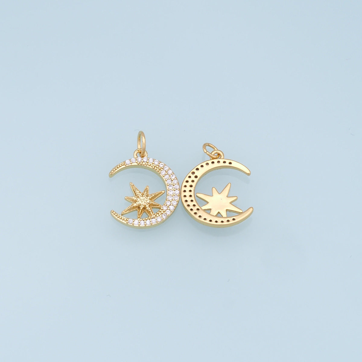 Gold Moon Star Charms,18K Gold Filled CZ Moon Pendant,Celestial Charm Bracelet Necklace for DIY Jewelry Making Supply