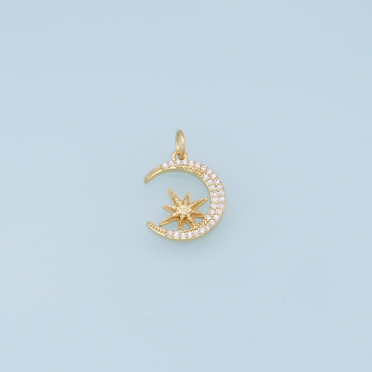 Gold Moon Star Charms,18K Gold Filled CZ Moon Pendant,Celestial Charm Bracelet Necklace for DIY Jewelry Making Supply