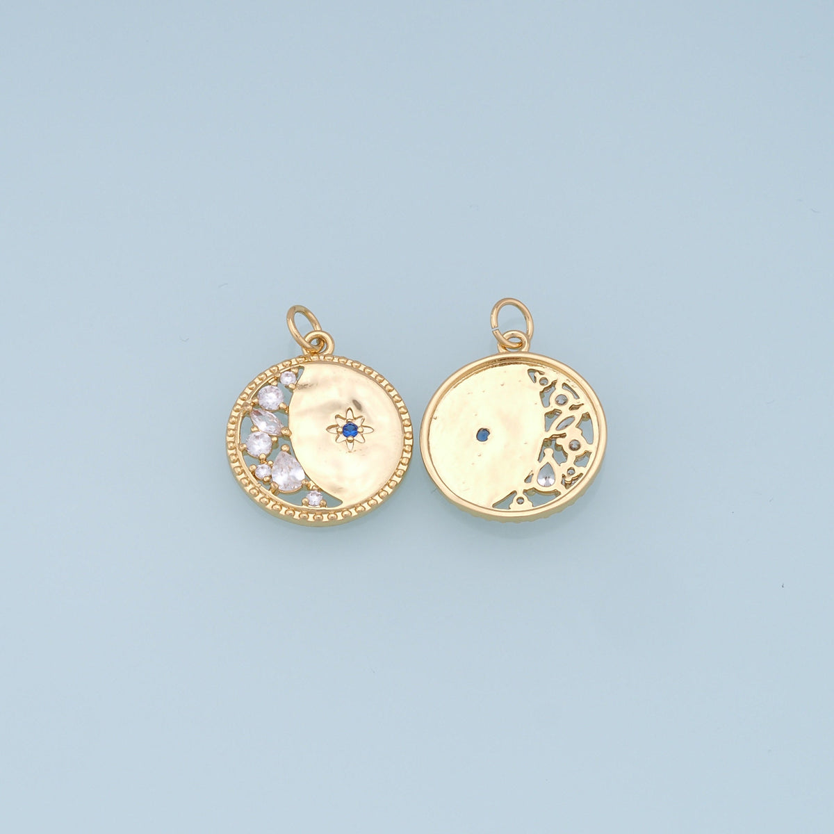 Gold Moon Star Charms,18K Gold Filled CZ Moon Pendant,Celestial Charm Bracelet Necklace for DIY Jewelry Making Supply