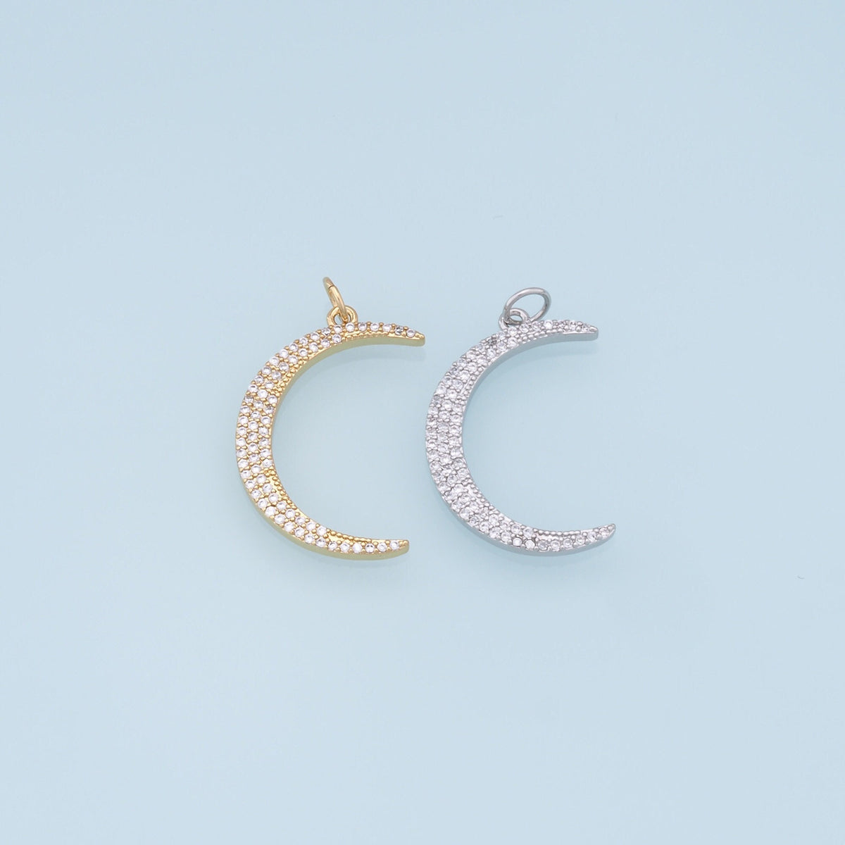 Gold Moon Charms,18K Gold Filled Moon Pendant,CZ Micro Pave Celestial Charm Bracelet Necklace for DIY Jewelry Making Supply