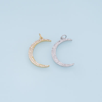 Gold Moon Charms,18K Gold Filled Moon Pendant,CZ Micro Pave Celestial Charm Bracelet Necklace for DIY Jewelry Making Supply