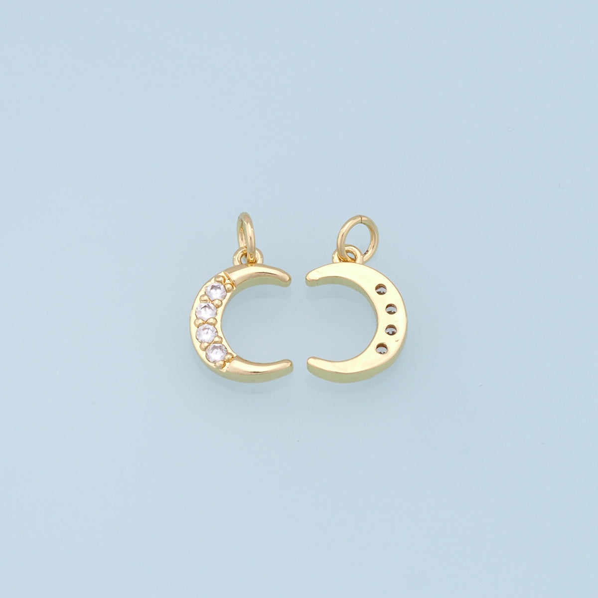 Gold Moon Charms,18K Gold Filled Moon Pendant,CZ Micro Pave Celestial Charm Bracelet Necklace for DIY Jewelry Making Supply