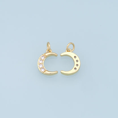 Gold Moon Charms,18K Gold Filled Moon Pendant,CZ Micro Pave Celestial Charm Bracelet Necklace for DIY Jewelry Making Supply