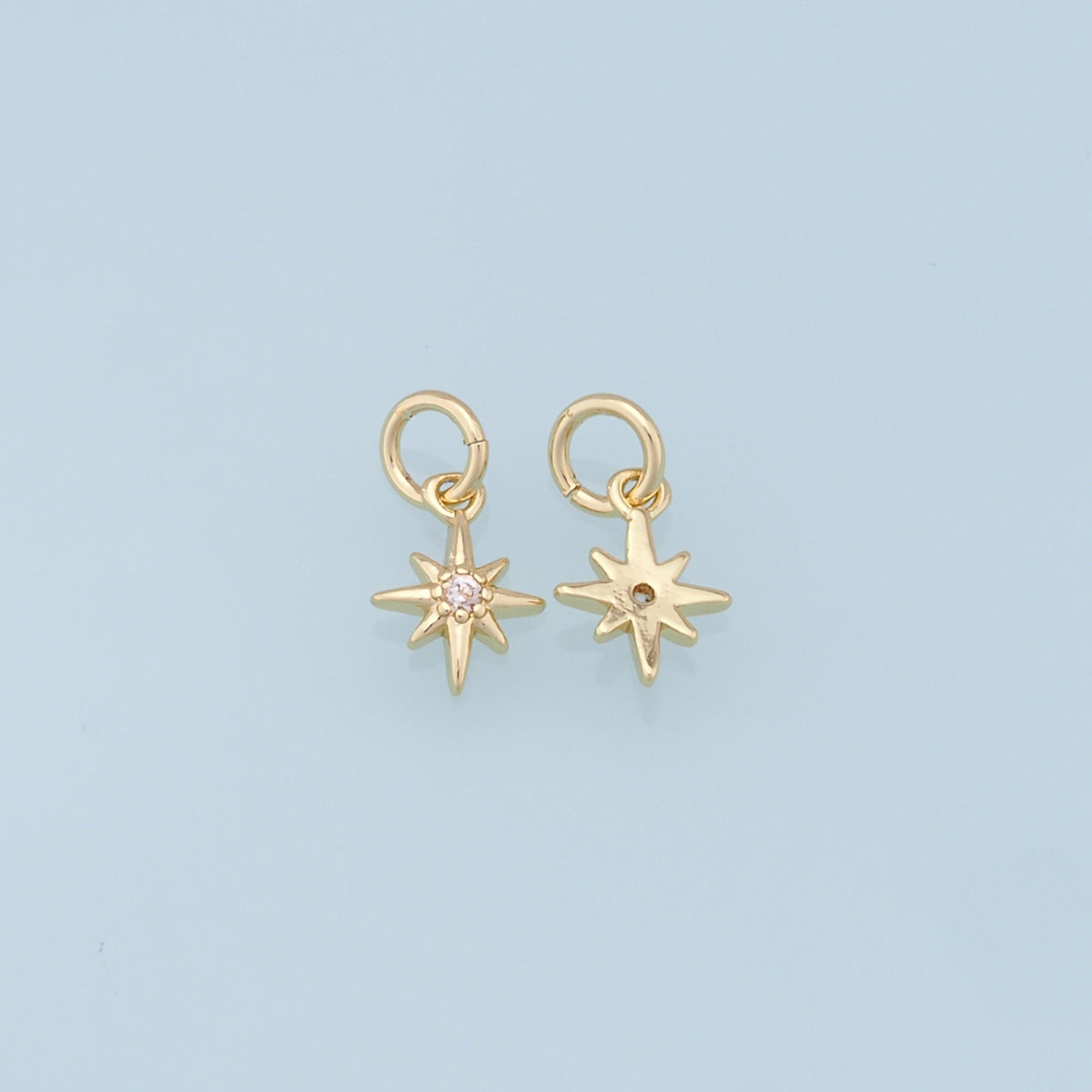 Gold Star Charms,18K Gold Filled Starburst Pendant,CZ North Star Charm Bracelet Necklace for DIY Jewelry Making Supply
