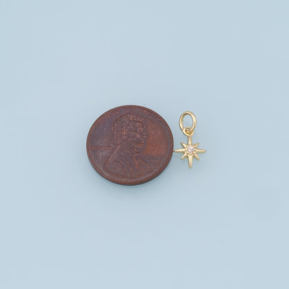 Gold Star Charms,18K Gold Filled Starburst Pendant,CZ North Star Charm Bracelet Necklace for DIY Jewelry Making Supply