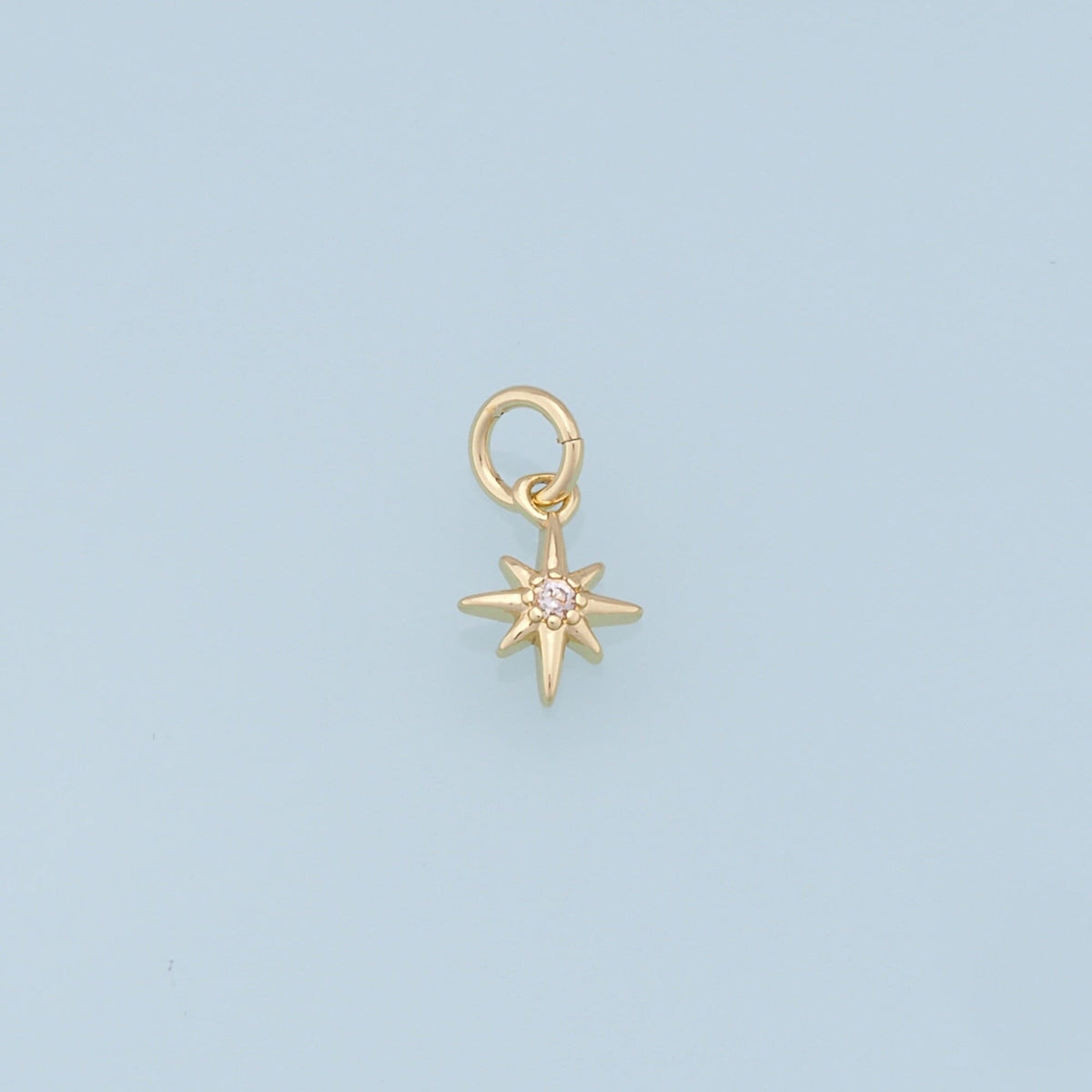 Gold Star Charms,18K Gold Filled Starburst Pendant,CZ North Star Charm Bracelet Necklace for DIY Jewelry Making Supply