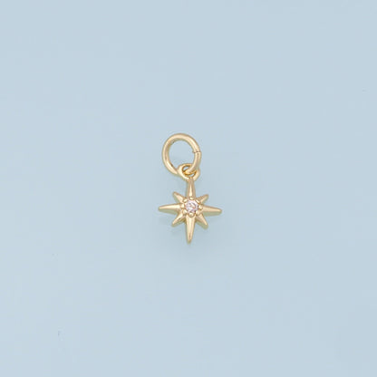 Gold Star Charms,18K Gold Filled Starburst Pendant,CZ North Star Charm Bracelet Necklace for DIY Jewelry Making Supply