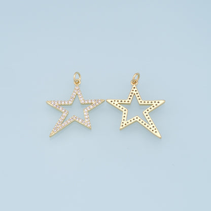 18K Gold Filled Star Pendant,CZ Micro Pave Star Charm Bracelet Necklace for DIY Jewelry Making Supply