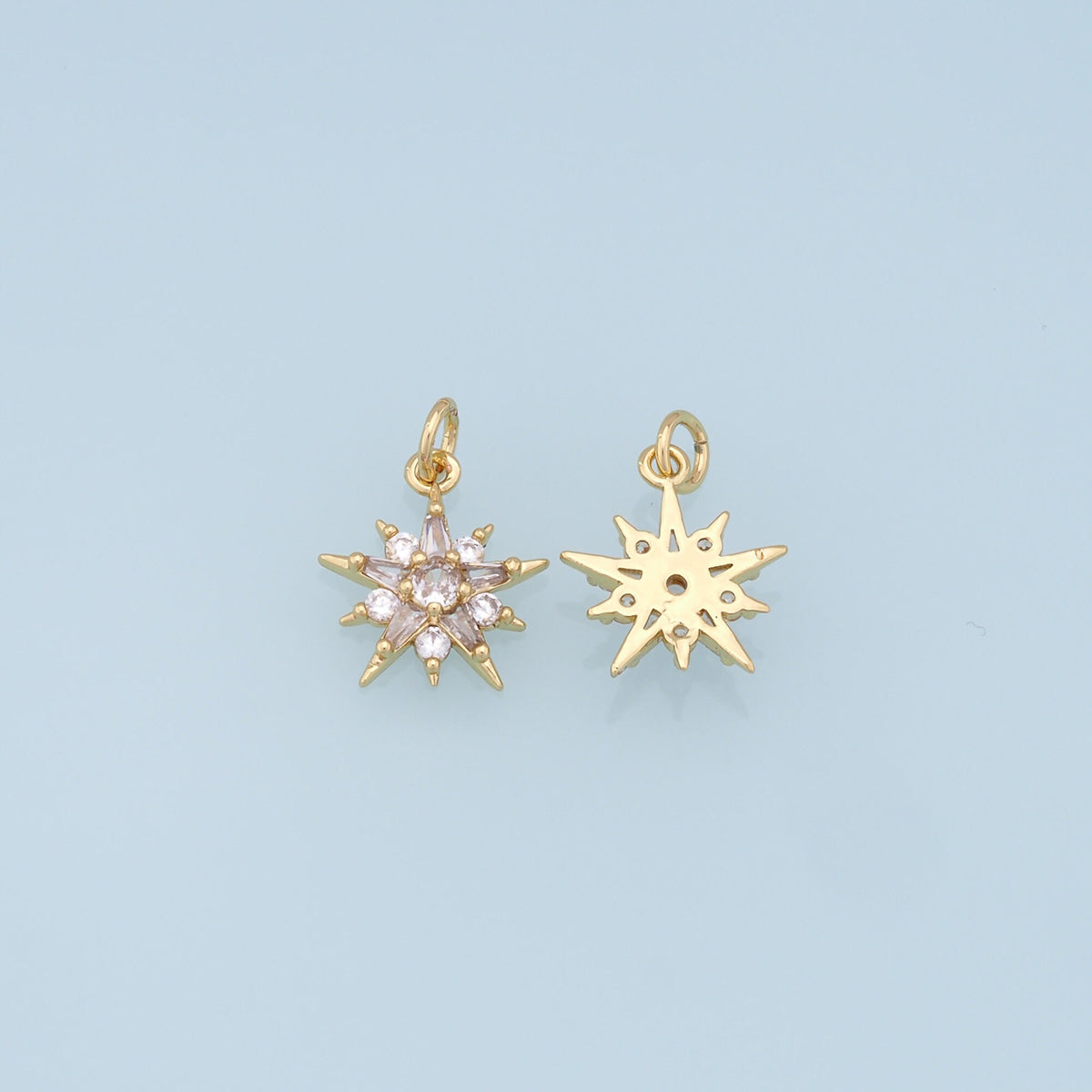 Gold Star Charms,18K Gold Filled Starburst Pendant,CZ North Star Charm Bracelet Necklace for DIY Jewelry Making Supply