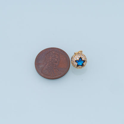 Gold Ball Star Charms,18K Gold Filled Star Pendant,CZ Micro Pave Star Charm Bracelet Necklace for DIY Jewelry Making Supply