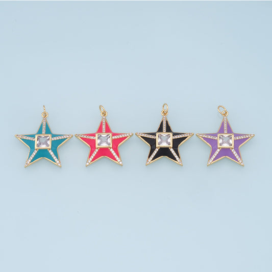 Gold Star Charms,18K Gold Filled enamel Star Pendant,CZ Micro Pave Star Charm Bracelet Necklace for DIY Jewelry Making Supply