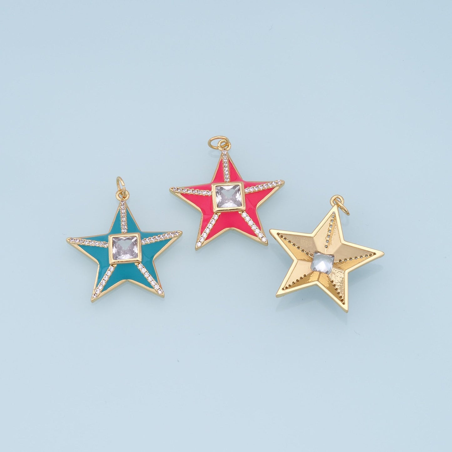Gold Star Charms,18K Gold Filled enamel Star Pendant,CZ Micro Pave Star Charm Bracelet Necklace for DIY Jewelry Making Supply