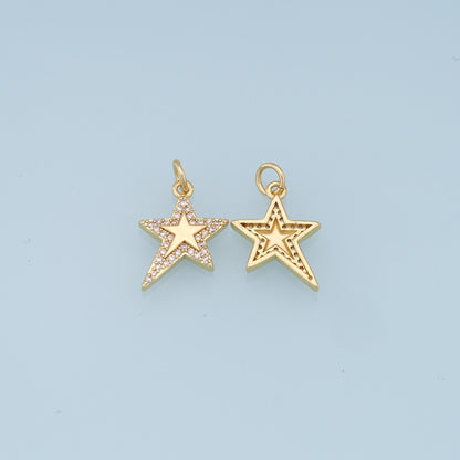 18K Gold Filled Star Pendant,CZ Micro Pave Star Charm Bracelet Necklace for DIY Jewelry Making Supply