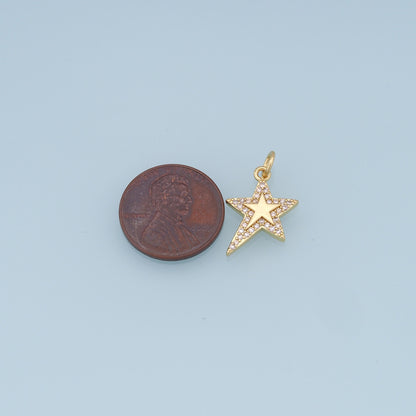 18K Gold Filled Star Pendant,CZ Micro Pave Star Charm Bracelet Necklace for DIY Jewelry Making Supply