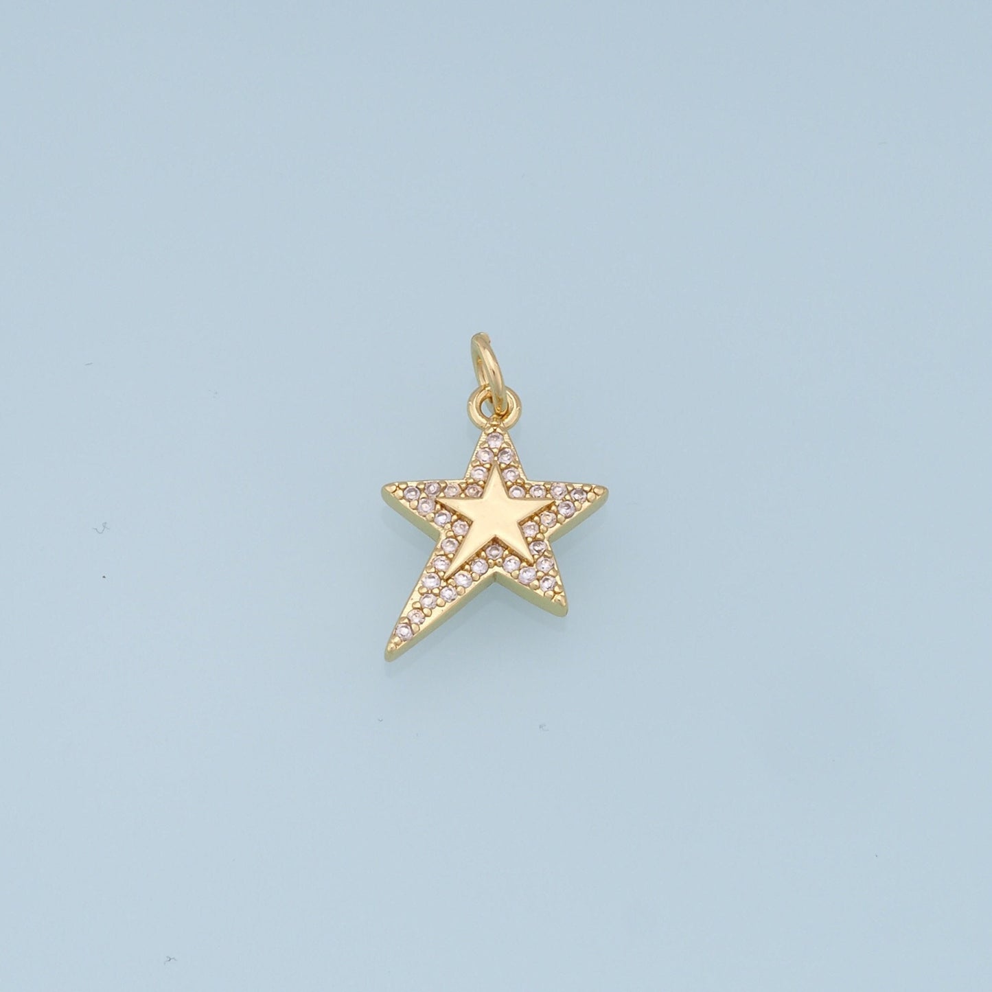 18K Gold Filled Star Pendant,CZ Micro Pave Star Charm Bracelet Necklace for DIY Jewelry Making Supply