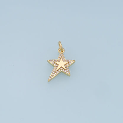 18K Gold Filled Star Pendant,CZ Micro Pave Star Charm Bracelet Necklace for DIY Jewelry Making Supply