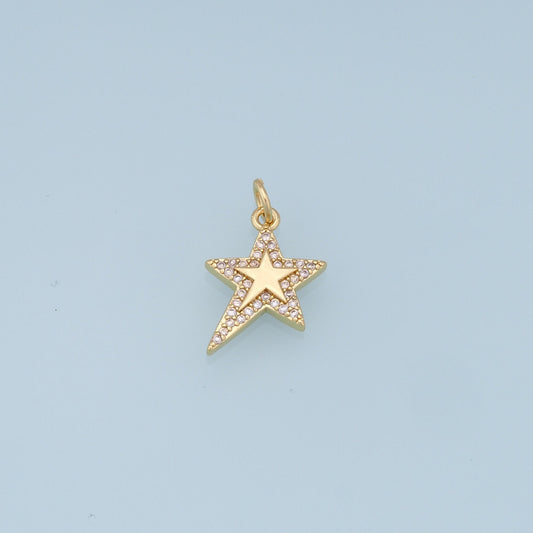 18K Gold Filled Star Pendant,CZ Micro Pave Star Charm Bracelet Necklace for DIY Jewelry Making Supply
