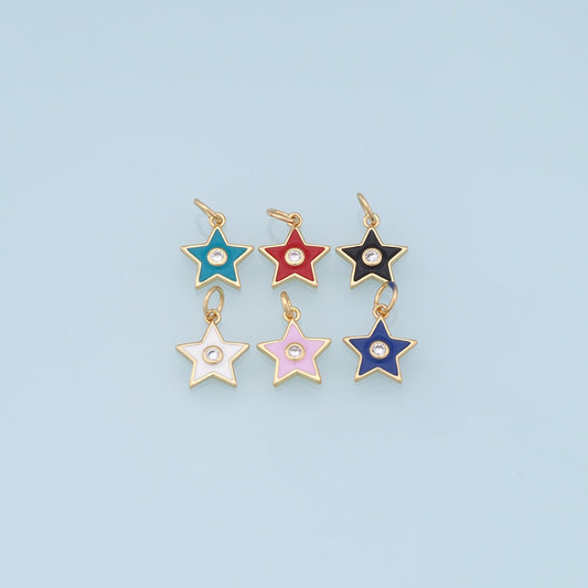 Gold Star Charms,18K Gold Filled Enamel Star Pendant,CZ Star Charm Bracelet Necklace for DIY Jewelry Making Supply