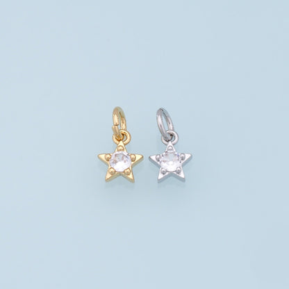18K Gold Filled Star Pendant,CZ Star Charm Bracelet Necklace for DIY Jewelry Making Supply