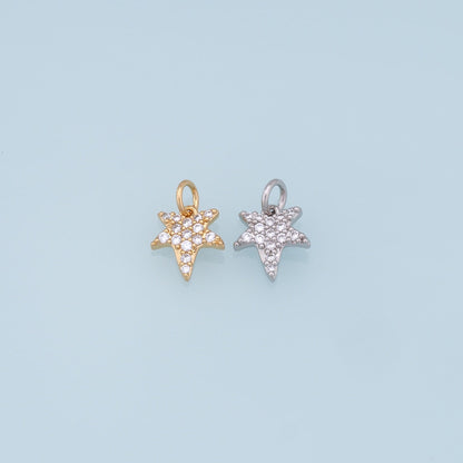 18K Gold Filled Star Pendant,CZ Star Charm Bracelet Necklace for DIY Jewelry Making Supply