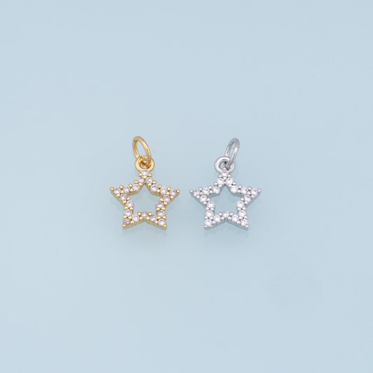 18K Gold Filled Star Pendant,CZ Star Charm Bracelet Necklace for DIY Jewelry Making Supply