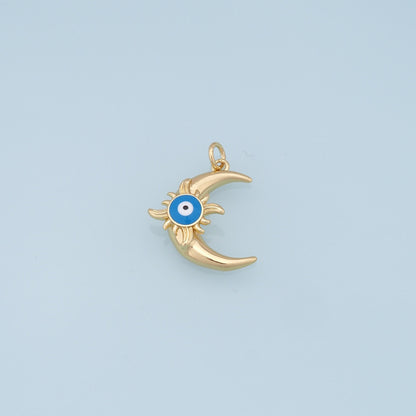 Gold Moon Evil Eye Charms,18K Gold Filled Moon Pendant,Evil Eye Charm Bracelet Necklace for DIY Jewelry Making Supply