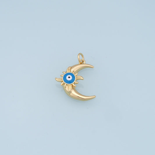 Gold Moon Evil Eye Charms,18K Gold Filled Moon Pendant,Evil Eye Charm Bracelet Necklace for DIY Jewelry Making Supply