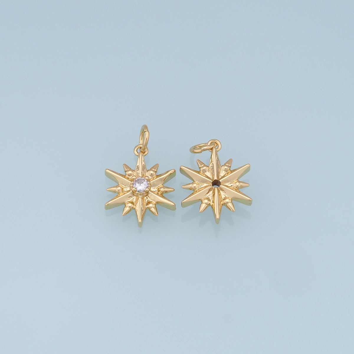 Gold Star Charms,18K Gold Filled Starburst Pendant,CZ North Star Charm Bracelet Necklace for DIY Jewelry Making Supply