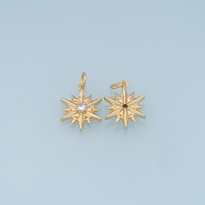 Gold Star Charms,18K Gold Filled Starburst Pendant,CZ North Star Charm Bracelet Necklace for DIY Jewelry Making Supply