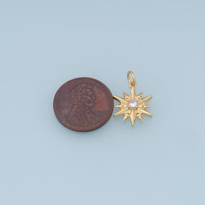 Gold Star Charms,18K Gold Filled Starburst Pendant,CZ North Star Charm Bracelet Necklace for DIY Jewelry Making Supply