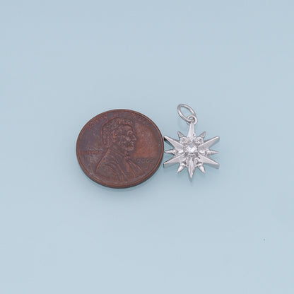 Gold Star Charms,18K Gold Filled Starburst Pendant,CZ North Star Charm Bracelet Necklace for DIY Jewelry Making Supply