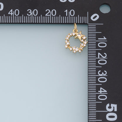 Gold Round Star Charms,18K Gold Filled Star Pendant,CZ Star Charm Bracelet Necklace for DIY Jewelry Making Supply