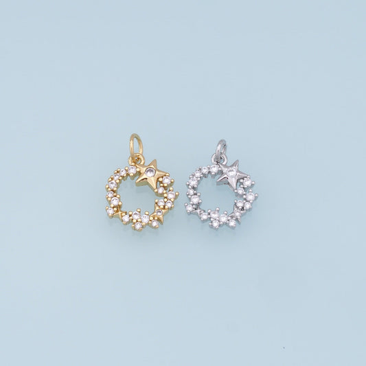 Gold Round Star Charms,18K Gold Filled Star Pendant,CZ Star Charm Bracelet Necklace for DIY Jewelry Making Supply