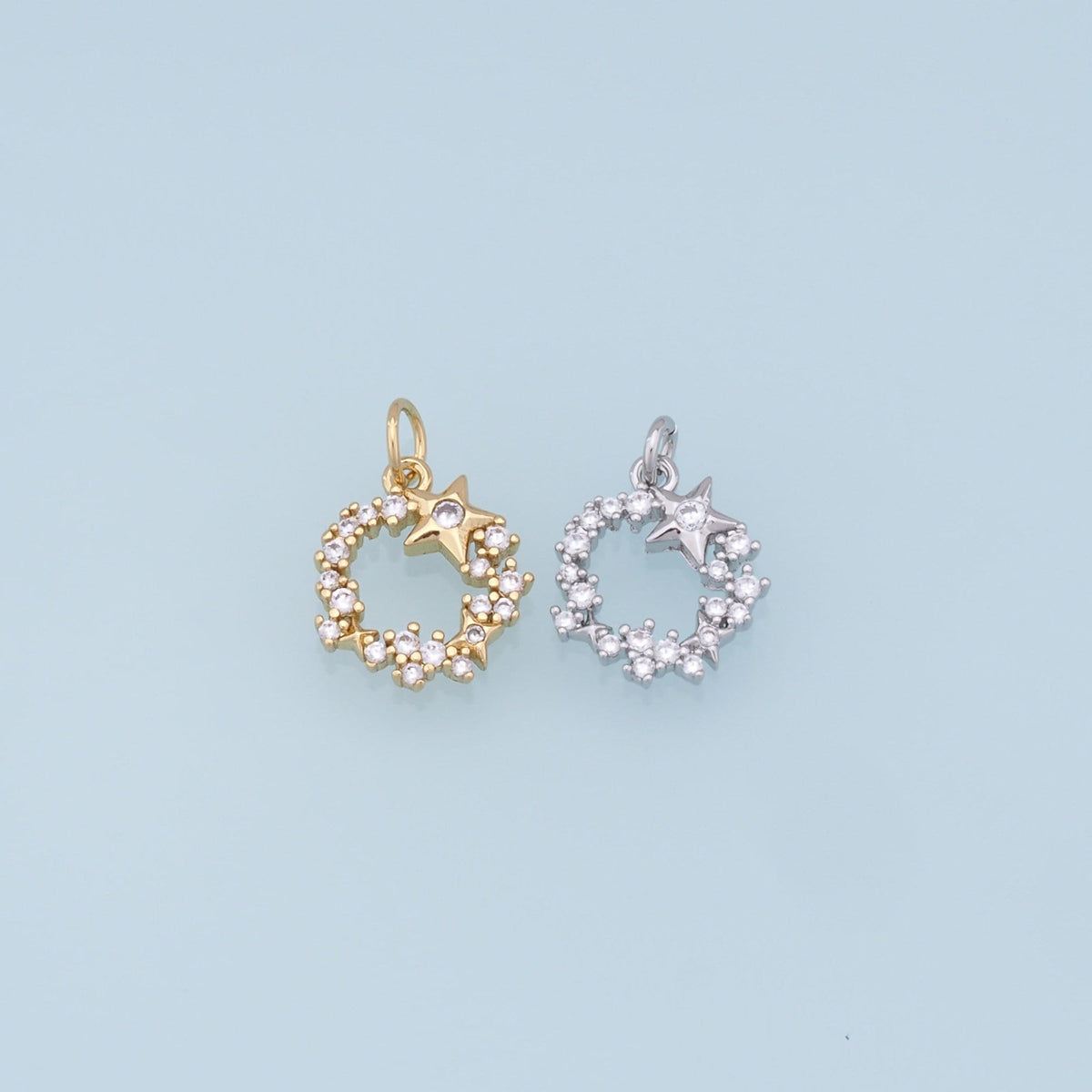 Gold Round Star Charms,18K Gold Filled Star Pendant,CZ Star Charm Bracelet Necklace for DIY Jewelry Making Supply