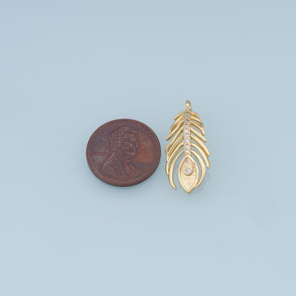 Gold Leaf Charms,18K Gold Filled Feather Pendant,CZ Micro Pave Leaf Charm Bracelet Necklace for DIY Jewelry Making Supply