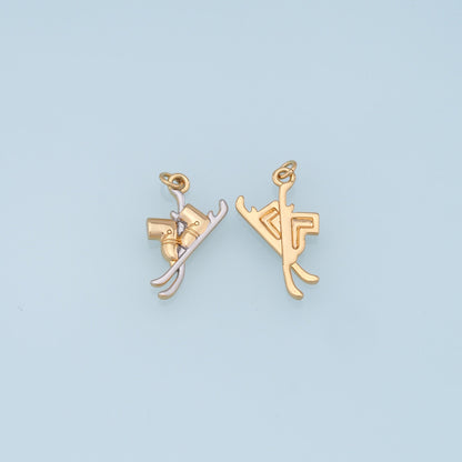 Ski Shoes with Silver Skates Charms,18K Gold Filled Ski Shoes Pendant,Skates Charm Bracelet Necklace for DIY Jewelry Making Supply