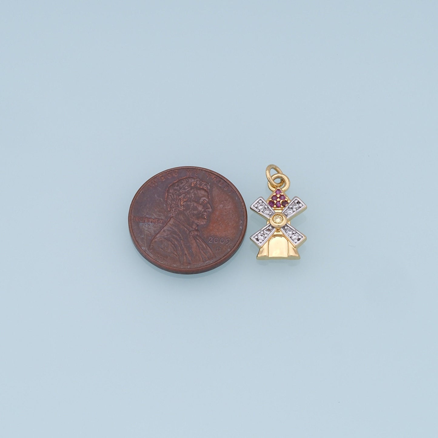 Gold Windmill Charms,18K Gold Filled Windmill Pendant,CZ Windmill Charm Bracelet Necklace for DIY Jewelry Making Supply