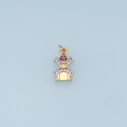 Gold Windmill Charms,18K Gold Filled Windmill Pendant,CZ Windmill Charm Bracelet Necklace for DIY Jewelry Making Supply