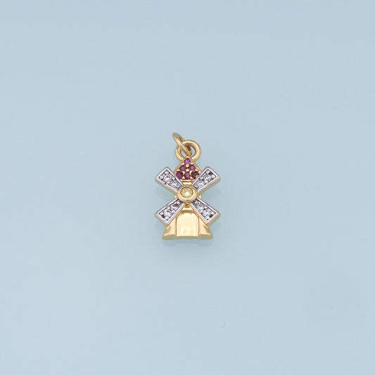 Gold Windmill Charms,18K Gold Filled Windmill Pendant,CZ Windmill Charm Bracelet Necklace for DIY Jewelry Making Supply