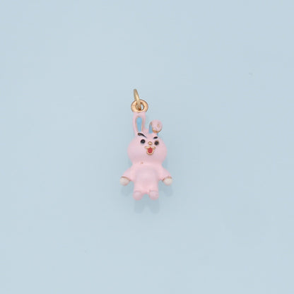 Cute Rabbit Charms,18K Gold Filled Enamel Rabbit Pendant,Kawaii Charm Bracelet Necklace for DIY Jewelry Making Supply