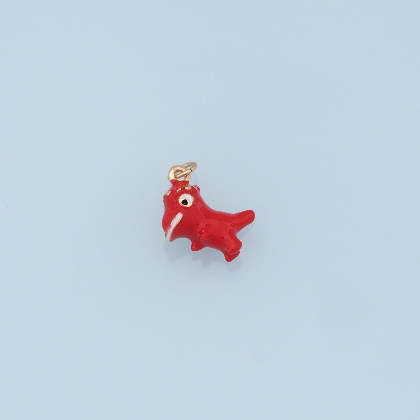Cute Red Dinosaur Charms,18K Gold Filled Enamel Dinosaur Pendant,Kawaii Charm Bracelet Necklace for DIY Jewelry Making Supply