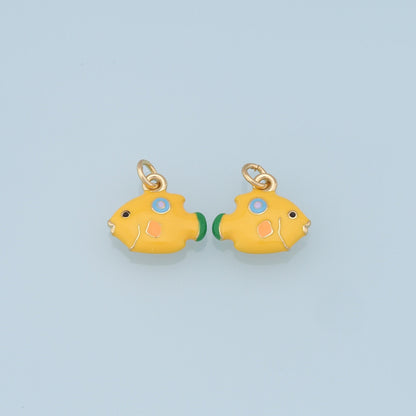 Cute Fish Charms,18K Gold Filled Enamel Fish Pendant,Kawaii Charm Bracelet Necklace for DIY Jewelry Making Supply